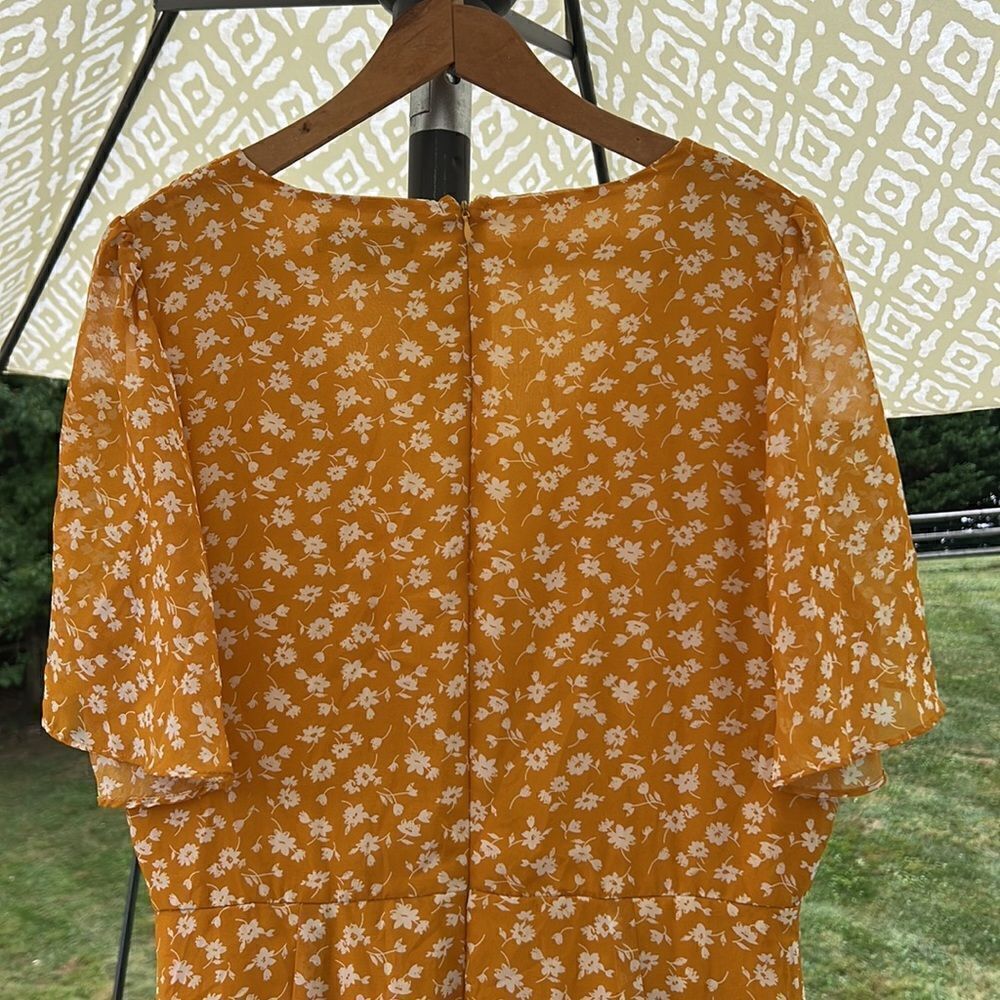 Lulus Women’s XL mustard yellow floral midi flowing dress NWOT boho prairie core - Picture 10 of 16